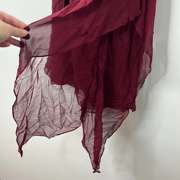 JayGodfrey Burgundy Silk One Shoulder Drape Frayed Mini Dress - Picture 3 of 6